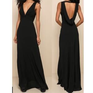 LULU'S XL Elegant Mindset Black Twist-Front Cowl Back Maxi Dress NWT B114